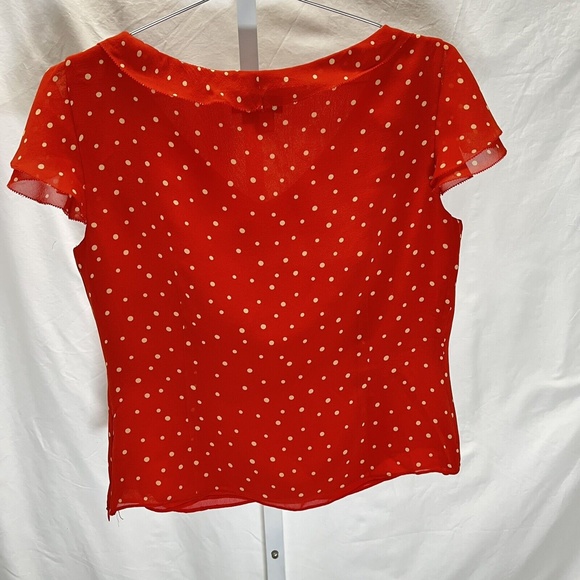 Cynthia Howie Womens 4 Blouse Red white polka dots petal sleeve Lined 100% Silk - Picture 2 of 11